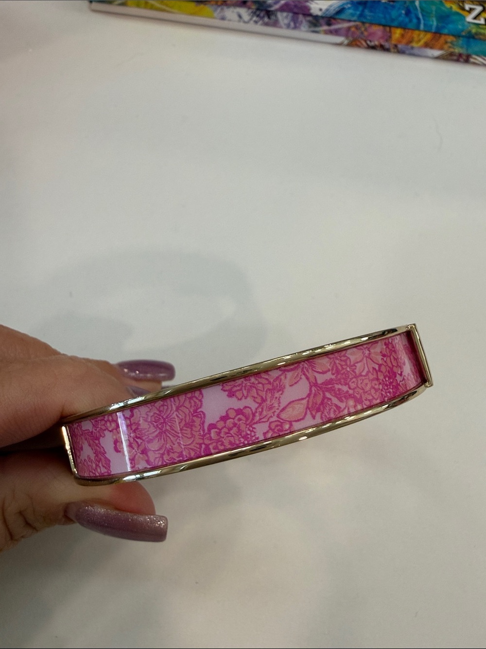 Lilly Pulitzer Pink Floral Enamel Bangle Bracelet